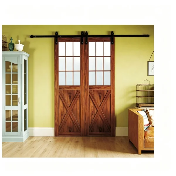 Solid half glass wood barn door