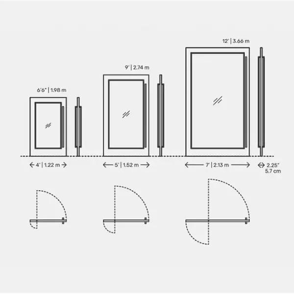 Pivot door size chart
